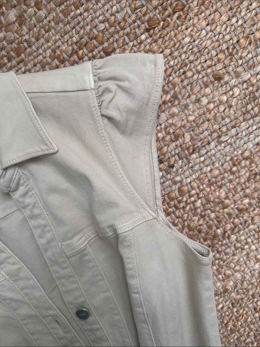 PAIGE Beige denim Sleeveless Button-Front Utility Dress with Tie Waist - Picture 3 of 5
